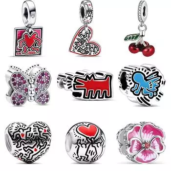 Новый S925 серебристо-красный лай собак танец бег прыжок люди сердце сияющий ангел DIY бусины подходят оригинальные подвески браслет ювелирные изделия