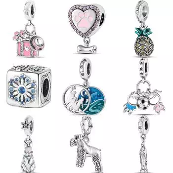 Новый S925 серебристо-розовый мешок шляпа с принтом лапы для мальчиков и девочек ананас снежинка семейные бусины подходят оригинальные подвески браслет DIY ювелирные изделия