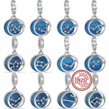 Новый S925 серебристо-синий звездное небо 12 Созвездие серии кулон со звездой модная бусина подходит для оригинального браслета-подвески DIY ювелирные изделия