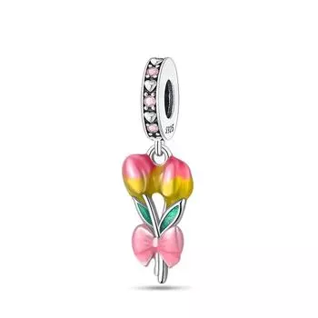 Новый S925 серебряного цвета, ромашка, тюльпан, анютины глазки, цветок, подвески из бисера, подходят для S925, оригинальные браслеты, изысканные ювелирные изделия своими руками, подарок на день рождения