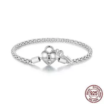 Новый S925 Серебряный ключ с замком в форме сердца, базовый браслет, ниша, универсальный подарочный браслет, ювелирные изделия для подруги 17CM