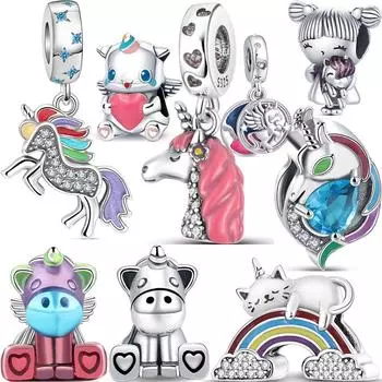Новый S925 серебряный многоцветный кулон с волшебными крыльями единорога, модные бусины, подходят оригинальные подвески, браслет для женщин, ювелирные изделия своими руками