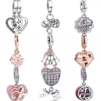 Новый S925 Серебряный открывающийся подарок на день рождения, свадебные колокольчики, висячие подвески, бесконечные бусины в форме сердца, подходят для оригинального браслета, ювелирные изделия