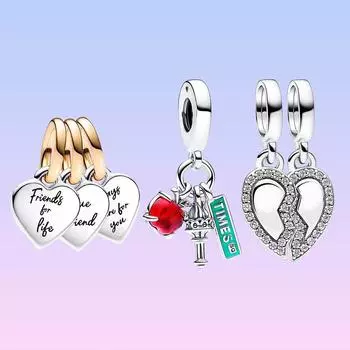 Новый S925 серебряный Pandoar двухцветный разделяемый тройной подвеска дружбы подходит для оригинального браслета DIY ювелирные изделия для женщин подарок