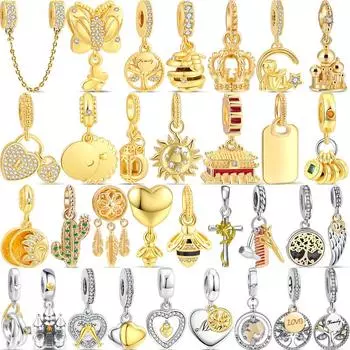 Новый S925 серебряный замок с перьями, солнце, дерево, сердце, семейный кулон золотой серии, бусины «сделай сам», подходят оригинальные подвески, браслет, ювелирные изделия