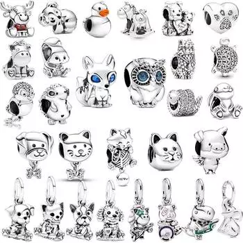 Новый S925 стерлингового серебра домашнее животное кошка собака лиса сова черепаха животное серии слон подвеска из бисера подходит оригинальный браслет DIYJewelry