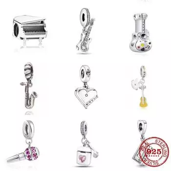Новый S925 стерлингового серебра фортепиано гитара аудиокассета музыкальная нота бусина подходит оригинальный браслет брелок DIY женские украшения
