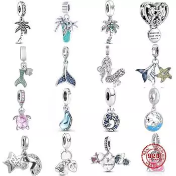 Новый S925 стерлингового серебра пальма и кокосы висят тонкие очаровательные бусины подходят оригинальный браслет-брелок DIY женские украшения