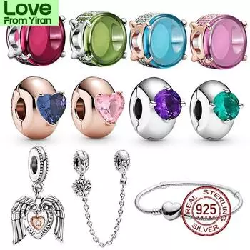 Новый S925 стерлингового серебра разноцветный циркон шарм подходит оригинальный 3 мм браслет и браслет для женщин день рождения модные ювелирные изделия подарок