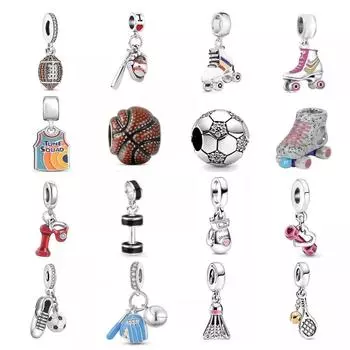 Новый S925 стерлингового серебра роликовые коньки Шарм Футбол Бейсбол Гантель Подвеска Подходит Оригинальный Браслет Женские Ювелирные Изделия Бусы