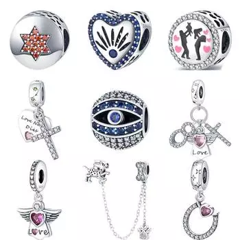 Новый S925 Стерлингового Серебра Розовое Сердце Любовь Ангел Подвеска Голубые Глаза Блестящие Бусины Подходит Оригинальные Подвески Браслет DIY Ювелирные Изделия