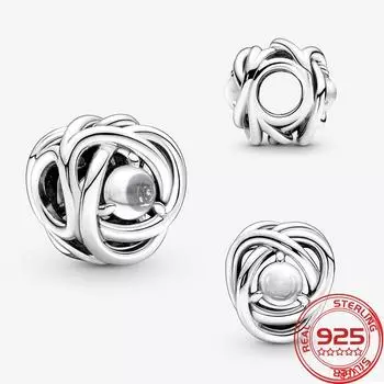 Новый S925 стерлингового серебра шарм подходит модный браслет мартовский камень рождения ажурный вечность круг шарм DIY День памяти ювелирные изделия подарок