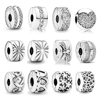 Новый S925 стерлингового серебра Sunburst прозрачный зажим с паве подвеска из бисера подходит для оригинального браслета DIY ювелирные изделия подарок для женщин