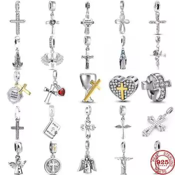 Новый S925 стерлингового серебра Святая Иисус Крест Амулет Горячая Тонкая подвеска из бисера подходит оригинальный браслет-брелок DIY женские украшения