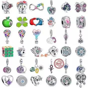 Новый S925 стерлингового серебра воздушный шар с днем рождения для мальчиков и девочек череп листья очаровательные бусины подходят оригинальный браслет для женщин DIY ювелирные изделия