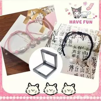 Новый Самый Продаваемый Hellokitty Розовый Плетеный Браслет-Открытка с Благословением Инс Милый Дикий Ремешок для Ношения Пара Мужской и Женский Pink + black bracelet combination gift box]