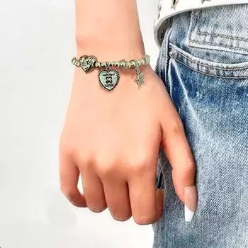 Новый серебряный браслет с подвеской в виде звезды из бисера, модный эластичный браслет из веревки для женщин и девочек, ювелирный подарок