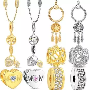 Новый Серебряный Золотой Ловец Снов Корона Семья Подвеска Бусины Подходит Оригинальные Подвески Браслет Изысканные DIY Женщины S925 Серебряные Ювелирные Изделия