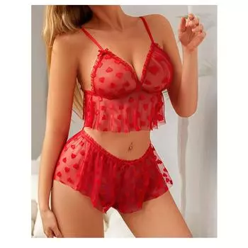 Новый сетчатый комплект нижнего белья с глубоким V-образным вырезом и раздельным принтом для секса S