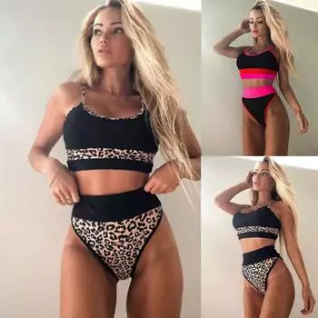 Новый сексуальный бикини с высокой талией и леопардовым принтом, однотонный купальник, женский купальник, комплект бикини с пуш-ап, бразильский купальный костюм, летняя пляжная одежда, купальный костюм S розовый