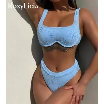 Новый сексуальный бикини средней талии на косточках с подкладкой, женский купальник, женский купальник, комплект бикини из двух частей, купальный костюм для купания S синий