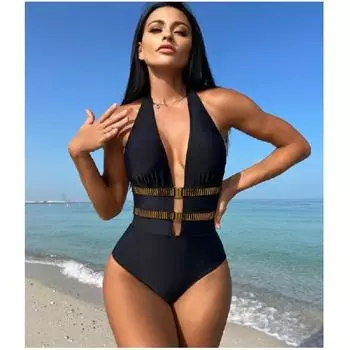 Новый сексуальный цельный купальник с открытой спиной и лямками S чёрный