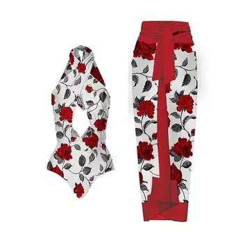 Новый сексуальный цельный купальник женский бикини с принтом купальник сетчатая длинная юбка S