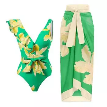 Новый сексуальный цельный купальник женский ретро шифоновая юбка купальник комплект S