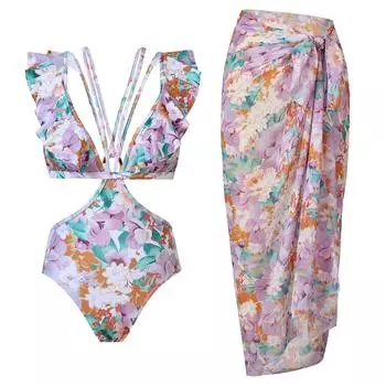 Новый сексуальный цельный купальник для женщин, шифоновая юбка с бретелькой через шею, купальник S