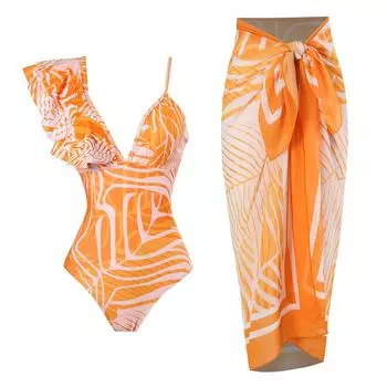 Новый сексуальный цельный купальник женский спа купальник на одно плечо шифоновый разрез пляжная юбка костюм S