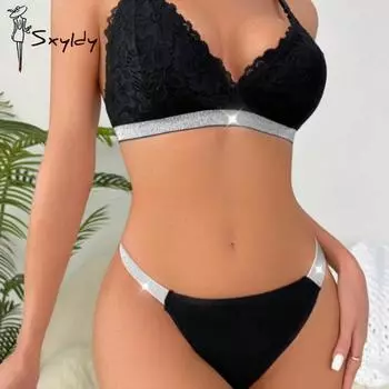 Новый сексуальный французский бюстгальтер с треугольными чашками и серебряной лентой из кружева S белый