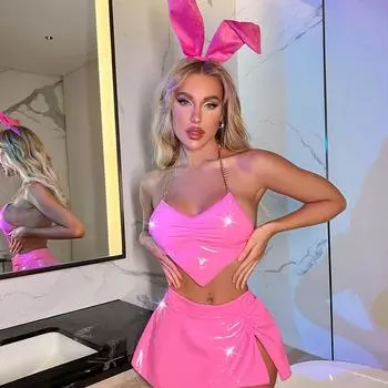 Новый сексуальный комплект для чулок с карманом на животе и милым зайчиком для девочек из искусственной кожи S