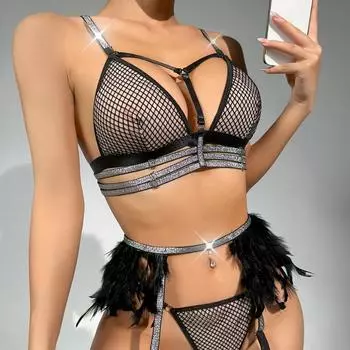 Новый сексуальный комплект для нижнего белья из сетки с грубыми краями, процесс сращивания ремешков, набор для секс-игр S