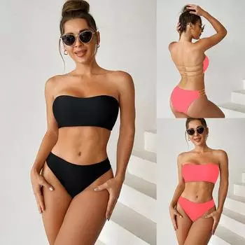 Новый сексуальный однотонный купальник бикини, женский купальник, комплект бикини с эффектом пуш-ап, бразильский купальный костюм, летняя пляжная одежда, купальный костюм S чёрный