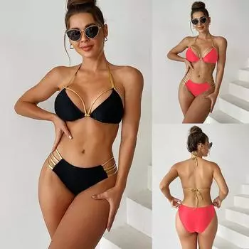 Новый сексуальный однотонный купальник бикини, женский купальник, комплект бикини с эффектом пуш-ап, бразильский купальный костюм, летняя пляжная одежда, купальный костюм S чёрный