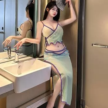 Новый сексуальный сетчатый прозрачный костюм, женские брюки с высокой талией, ажурные ретро-подтяжки, сексуальное нижнее белье в стиле ханьфу average size