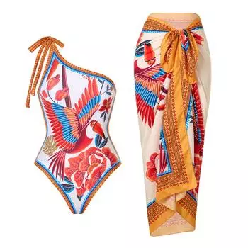 Новый сексуальный слитный купальник из двух частей с косыми плечами, женский шифон, юбка, купальник S