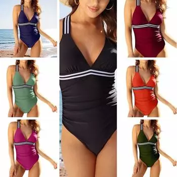 Новый сексуальный женский цельный однотонный купальник с v-образным вырезом в стиле пэчворк, купальник-бикини S