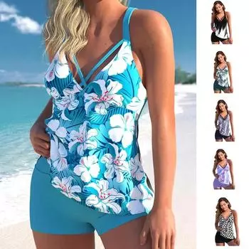 Новый сексуальный женский модный повседневный белый цветочный принт гардении, женский купальник для отпуска, купальник из двух частей, комплект бикини, S-6XL 4XL