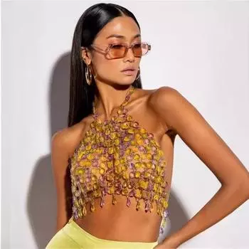 Новый сексуальный жилет с отделкой из драгоценных камней one size fits all белый