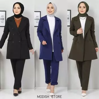 |Новый сезон| Мусульманский женский комплект из двух предметов из двойной ткани, турецкая женская одежда, модное мусульманское платье-хиджаб, абайи, вечерние платья, халат 38 чёрный