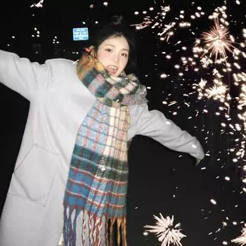 Новый сезон Радужный клетчатый шарф школьница пара теплая шея длинный платок