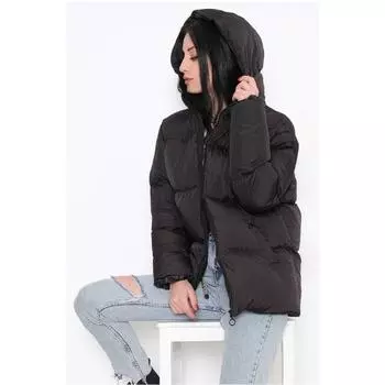 Новый сезон, женское черное пуховое пальто оверсайз с капюшоном