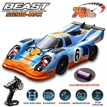 Новый SG918 MAX 1:16 4WD RC Car 70KM/H 2.4G Remote Control Cars Бесщеточный двигатель Высокоскоростной внедорожный автомобиль для скалолазания со светодиодной подсветкой Игрушка в подарок белый
