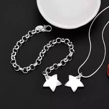 Новый Шарм Стерлингового Серебра s925 Романтические Браслеты со Звездами Ожерелье для Женщин Ювелирные Наборы Модные Вечерние Свадебные Аксессуары Подарки 20cm and 40cm