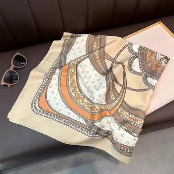 Новый шелковый атласный мусульманский шарф с принтом, роскошный 90 см, шаль, шейный платок, женский платок, эшарп, бандана, хиджаб, головной платок, подарок 90x90cm