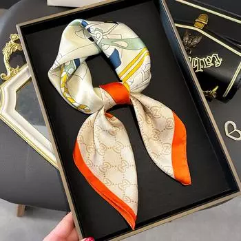 Новый шелковый атласный шарф для волос 70*70 см, женский носовой платок с принтом, женская бандана с квадратной головой, небольшой шейный глушитель, хиджаб для леди