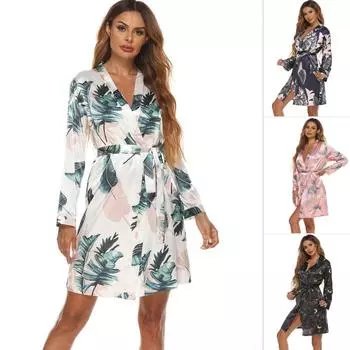 Новый шелковый халат-кимоно, халат, женский шелковый халат подружки невесты, модный атласный халат с принтом, одежда для сна, одежда для сна для женщин L