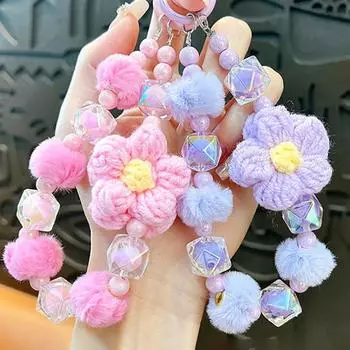 Новый шерстяной цветок бисерный брелок для мобильного телефона милый плюшевый бисерный браслет сумка аксессуары кулон фиолетовый