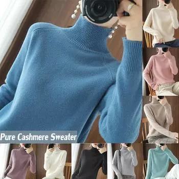 Новый шерстяной свитер из чистого кашемира, женские пуловеры, осенние зимние вязаные свитера с высоким воротом, женский джемпер с водолазкой S белый